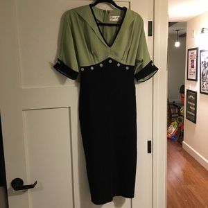 Bettie Page Green & Black midi wiggle dress 40s
